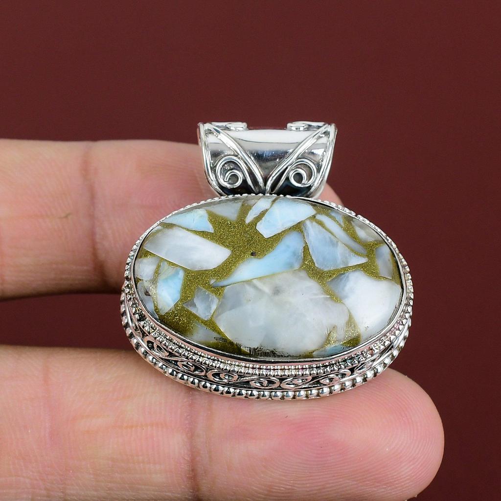 Copper Larimar Pendant 925 Sterling Silver Pendant Genuine Gemstone Pendant Handmade Jewelry Vintage Pendant Gifts For Wife Designer Jewelry