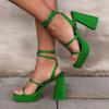 Office Lady Ladies Sandals Platform Shoes Ankle Buckle Prom High Heels Shoes Solid Color Square Toe Sexy Women 'S Sandals