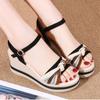 Slope heel leather sandals women's 2025 summer new versatile buckle with high heel thick sole heightening casual outer slippers