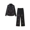 2 Pieces Fashion Shirts Top Beaded Embroidery Long Pants Sets Women Outfit Plus Size