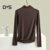 Women Bottoming Top Half High Collar Long Sleeve Elastic Skinny Soft Warm Solid Color Pullover Simple Style Lady Inner Wear Blouse