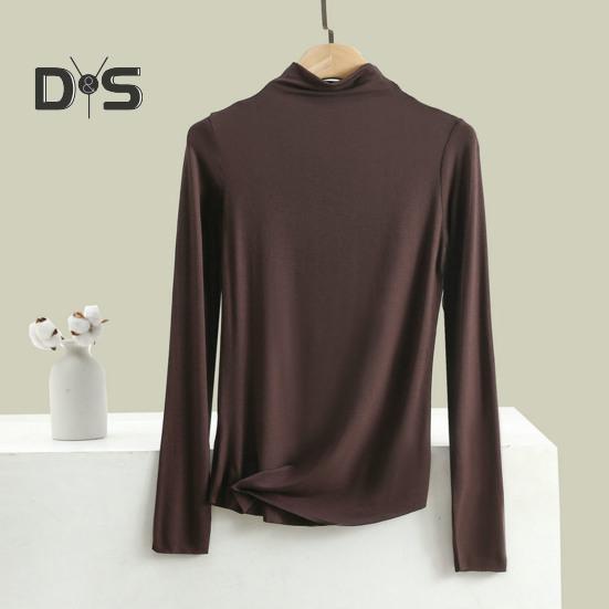 Women Bottoming Top Half High Collar Long Sleeve Elastic Skinny Soft Warm Solid Color Pullover Simple Style Lady Inner Wear Blouse