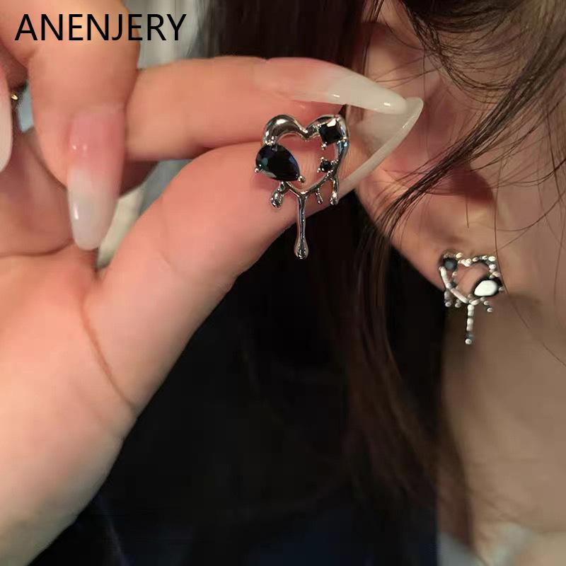 ANENJERY Серьги-гвоздики Dark Love Heart, женские нишевые креативные новые полые серьги в форме сердца для женщин