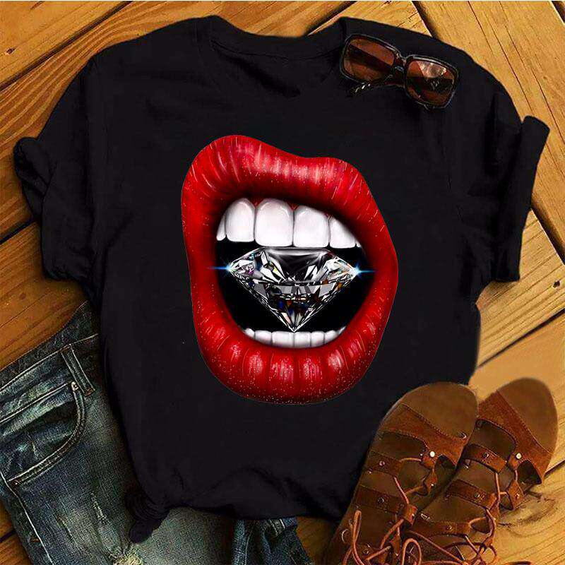 Lips Pure Cotton Printed Unisexs and Womens Fashion Trend Tshirt Summer New Personalized Round Neck Loose Casual Tshirt