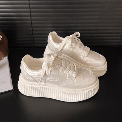 "Guyun" Fabu Street~ Женские туфли на толстой подошве с увеличенным голенищем, весна 2025, новые повседневные кожаные универсальные маленькие белые туфли