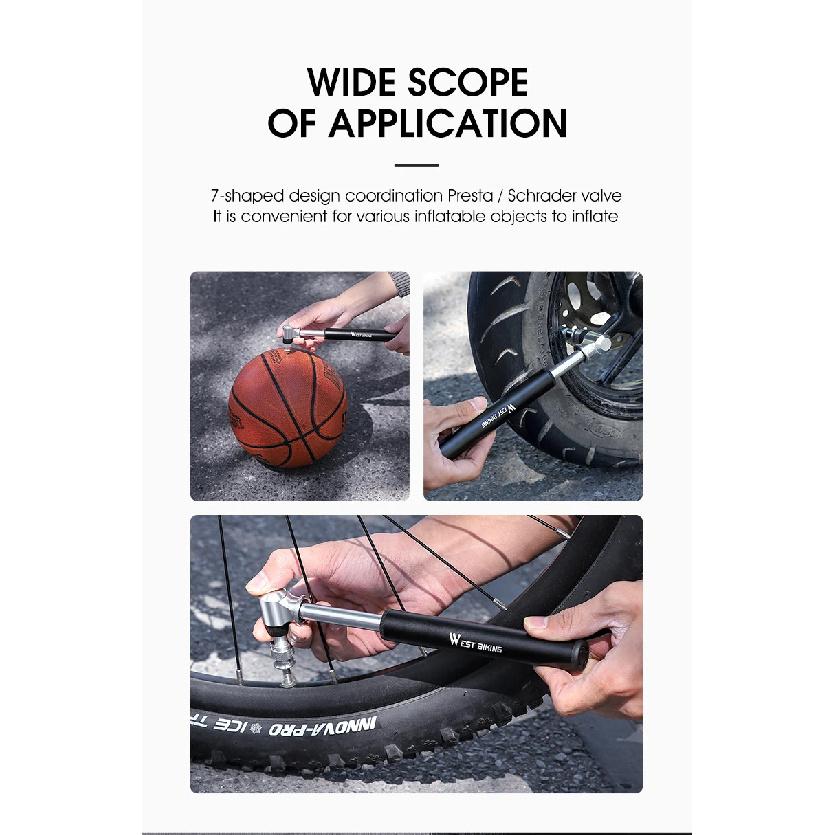 WEST BIKING Portable Bicycle Pump 300PSI High Pressure Bike Air Pump Bike Tire Inflator Schrader Presta Valve Cycling Hand Pump