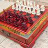 Top Grade Wood Chess Set Carving Resin Terra Cotta Warriors Pieces International Chess Wooden Desk Drawer Chessboard Board Games 