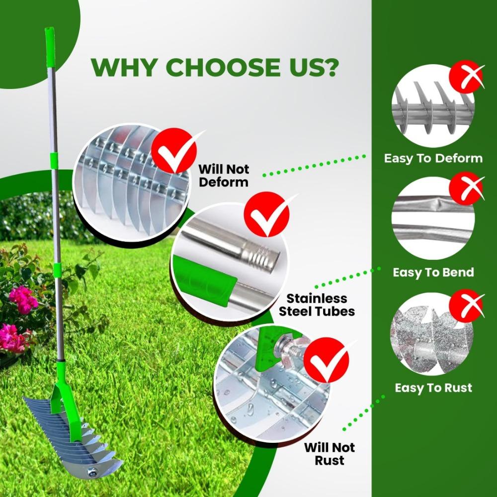 1 шт. сверхмощные металлические соломенные грабли-ручная мотыга для эффективной уборки газона, ручка из нержавеющей стали, садовый инструмент для рыхления почвы