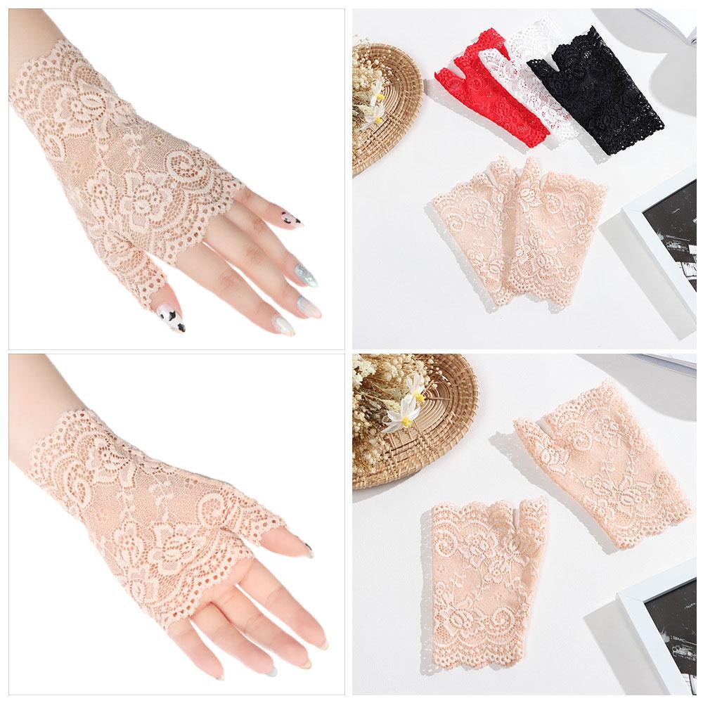Spring Summer Half Finger Sunscreen Driving Gloves Lace Gloves Short Gloves Fingerless Mittens