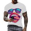 Футболка с ярким принтом в виде мультяшных губ и солнцезащитных очков - унисекс, модная белая футболка с коротким рукавом в стиле хип-хоп для мужчин