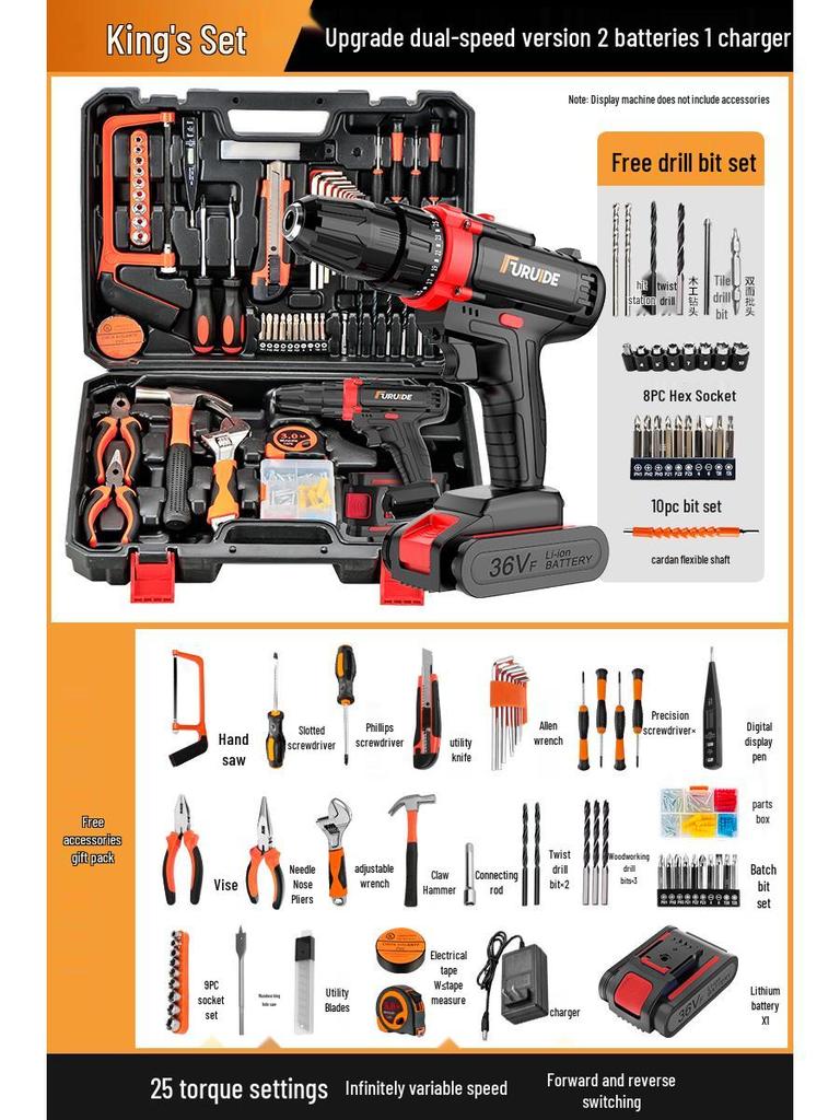 Многофункциональный набор инструментов электрика с дрелью и отвертками