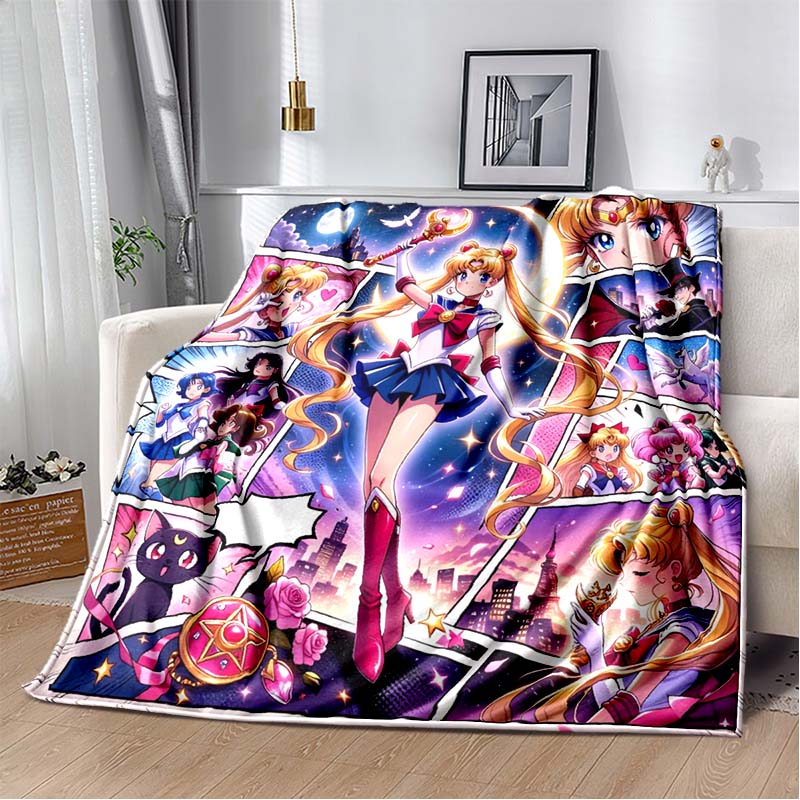 2026 new cartoon S-Sailor M-Moon flannel printed soft blanket sofa bed cover oversized office hotel airplane travel gift blanket