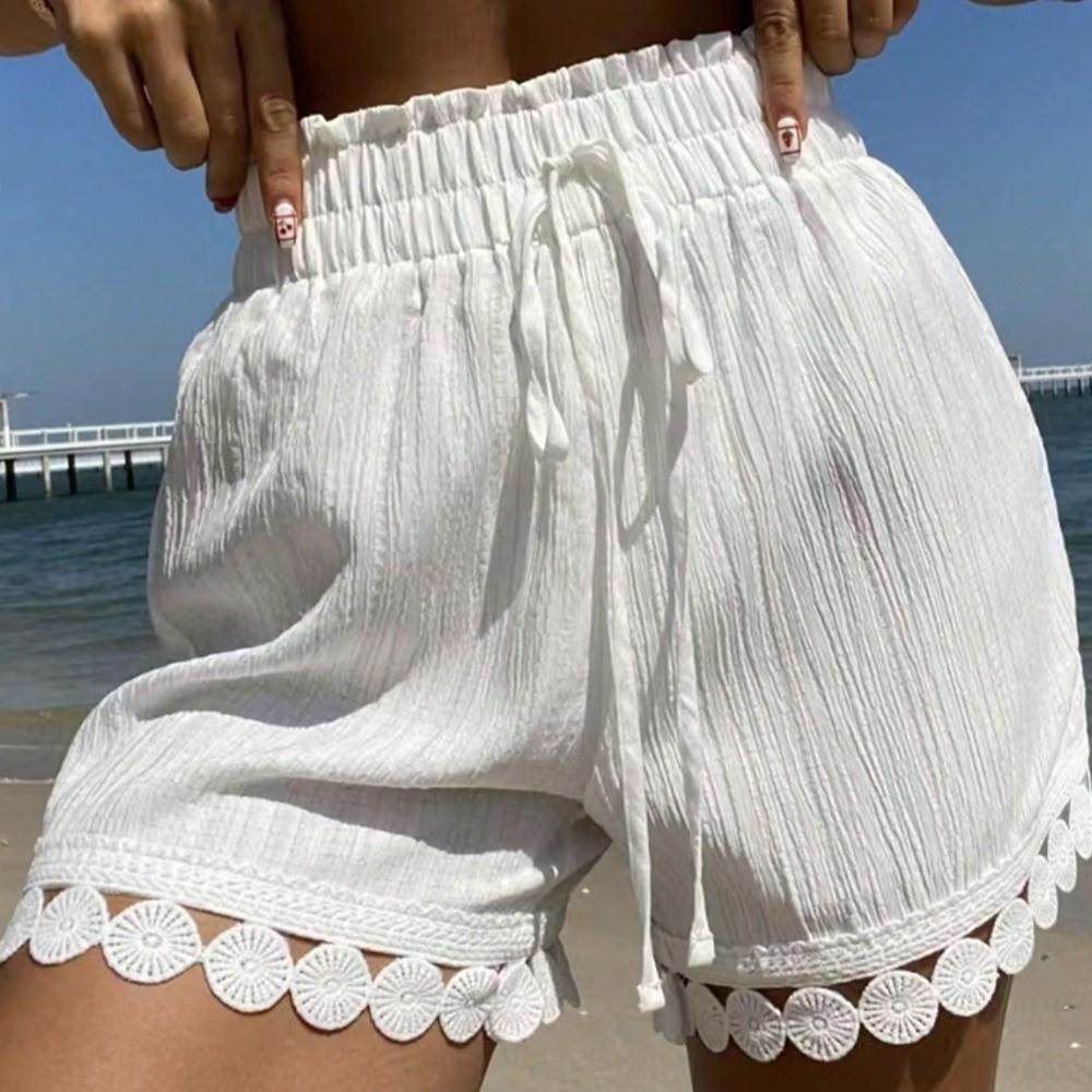High Waist Lace-Trimmed Shorts Thin Women's Shorts Summer Short Pants Beach-Style Shorts Vacation