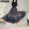 Летняя модная женская тонкая сетчатая плиссированная юбка с высокой талией средней длины, темпераментная юбка трапециевидной формы с градиентом, распашная юбка
