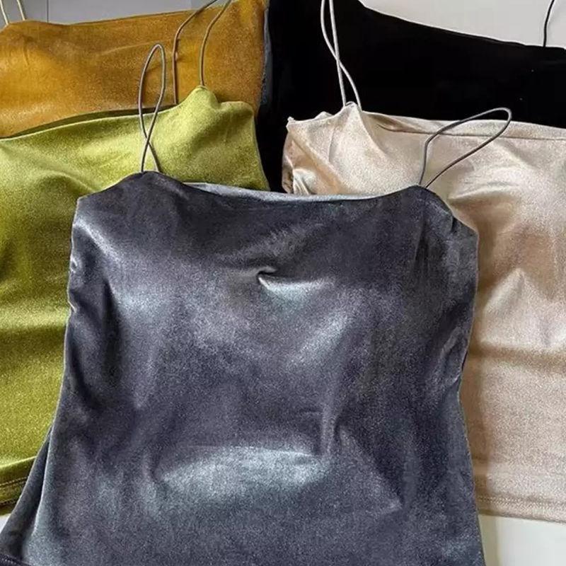 Бархатный топ-майка Высококачественное нижнее белье Нет необходимости носить нагрудник Бандо Вырез лодочкой Без рукавов На тонких бретельках Бархатный Сексуальный