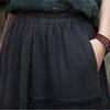 Johnature Women Vintage A-Line Skirts Cotton Linen Solid Color Elastic Waist Skirts Autumn Patchwork Casual Skirts