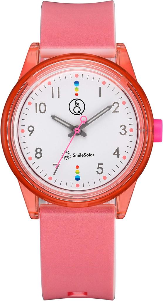 SmileSolar Smile Analog Watch with Matching Waterproof Urethane Pink Q&Q (Q&Q Solar) Solar-Powered Style, Strap, RP26-007,
