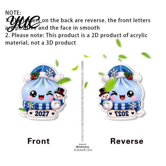 Holiday Atmosphere Decorations 2027 Christmas Bun Ornament, 2D Flat Acrylic Steamed Pendant Reusable Festival Ornaments with Hanging String