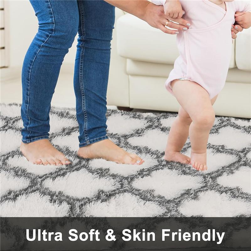 Роскошный геометрический ковер с белым клетчатым узором, ультрамягкий полиэстер, высокий ворс, нескользящий, современный, для помещений, ковер для игровой комнаты, спальни, гостиной, ковер для детской