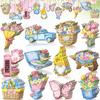 36 Pcs Pastel Spring Ornaments for Tree Wooden Flower Decorations Tulip Truck Watercolor Floral Hanging Decor Wood Spring Decor for Home Small Tree
