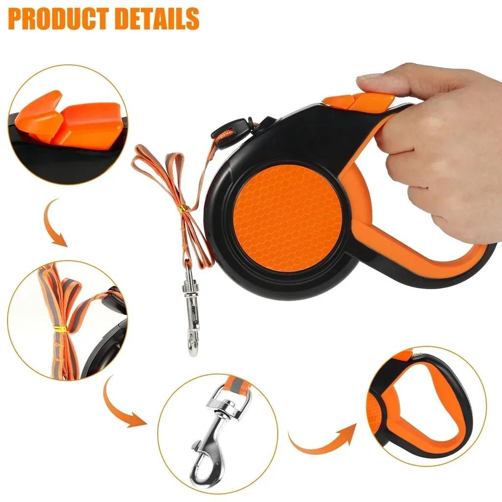 8M Retractable Dog Lead Heavy Duty Pet Walking Leash with Strong Reflective Tape Non-Slip Handle for Small Medium Large Dogs NEW
