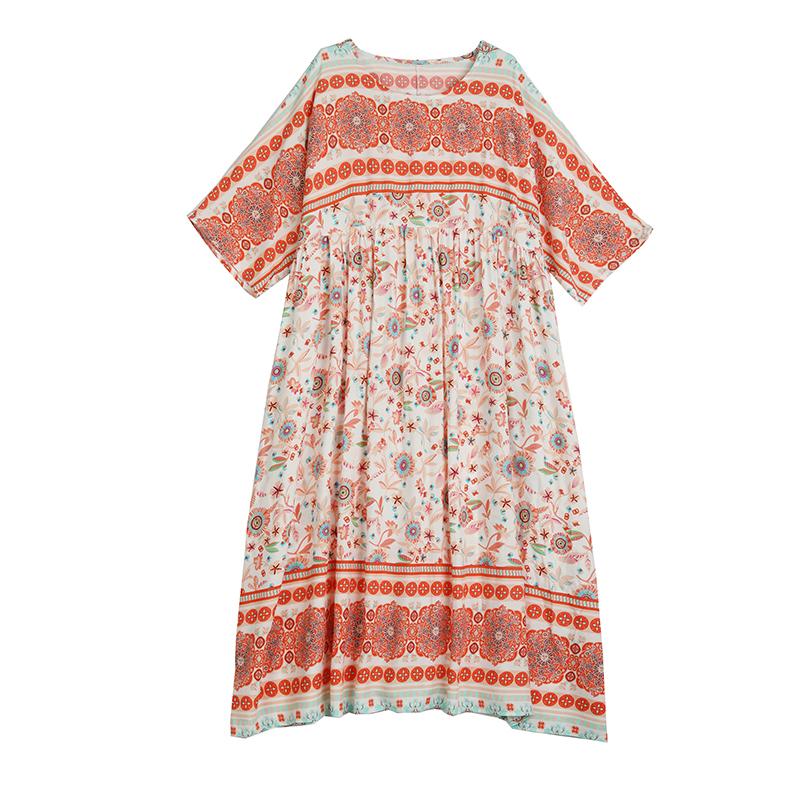 Новое хлопковое атласное платье с коротким рукавом больших размеров в винтажном стиле с цветочным принтом для женщин, повседневное свободное длинное летнее платье