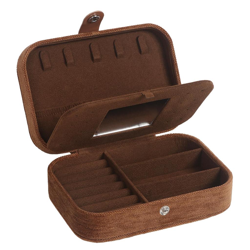 Hatori Travel Jewelry Box, PU Leather Small Jewelry Organizer for Women Girls, Double Layer Portable Mini Travel Case Display Storage Holder Boxes