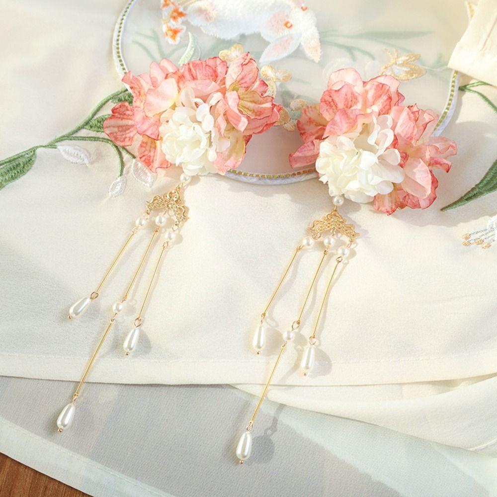 2PCS Handmade Flower Hairpin Pearls Hanfu Hairpin Exquisite Floral Hair Clip Hair Accessories