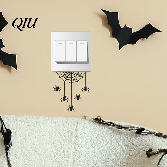 Upside Down Spider Switch Decal Halloween Web Light Sticker, Decal, Removable Creepy Wall Ornament Decals, PVC Waterproof Art for Home Bedroom