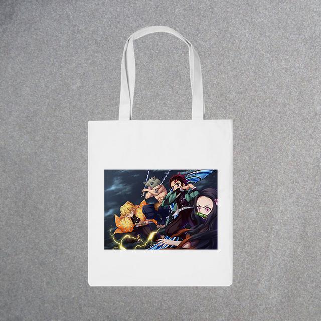 Demon Slayer, модная холщовая сумка из японского аниме, Harajuku, готический топ, женские сумки большой вместимости, винтажная сумка, белая сумка на плечо