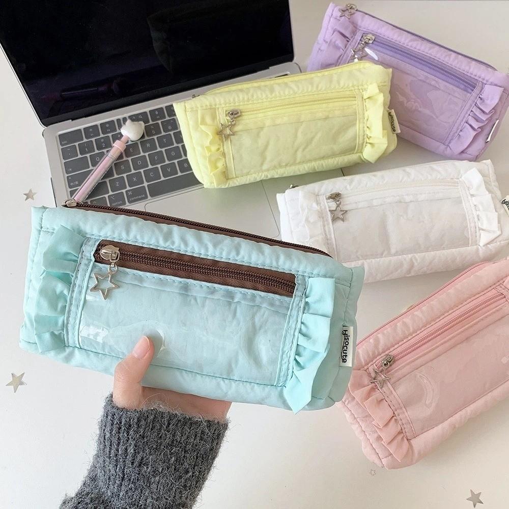 Ruffled Edge Ruffled Pencil Case Star Zipper Pencil Pouch Korean Ruffled Stationery Bag  Office