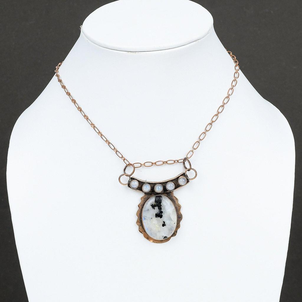 Кулон с радужным лунным камнем, медный кулон, ювелирные изделия ручной работы, стильный кулон, драгоценный камень, медные ювелирные изделия, подарок на годовщину для мамы, ювелирные изделия из лунного камня