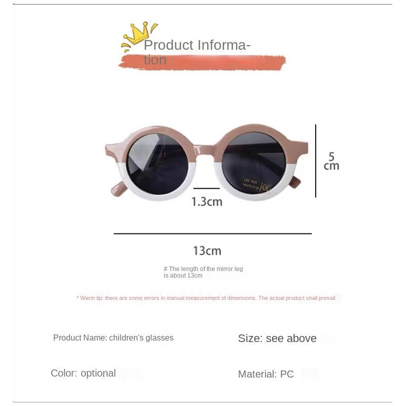 Новые круглые милые детские солнцезащитные очки с цветными вставками UV400 для мальчиков и девочек 1-7 лет, очаровательные детские солнцезащитные очки