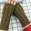 1 Pair Women Winter Gloves Crochet Knitting Mittens Warm Half Fingers Solid Color Elastic Anti-slip Gloves Twist Pattern Women