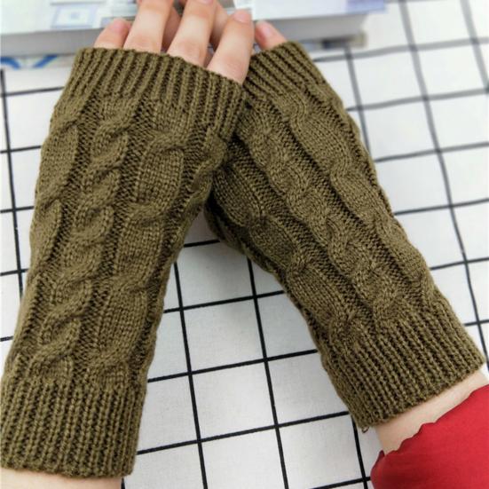 1 Pair Women Winter Gloves Crochet Knitting Mittens Warm Half Fingers Solid Color Elastic Anti-slip Gloves Twist Pattern Women