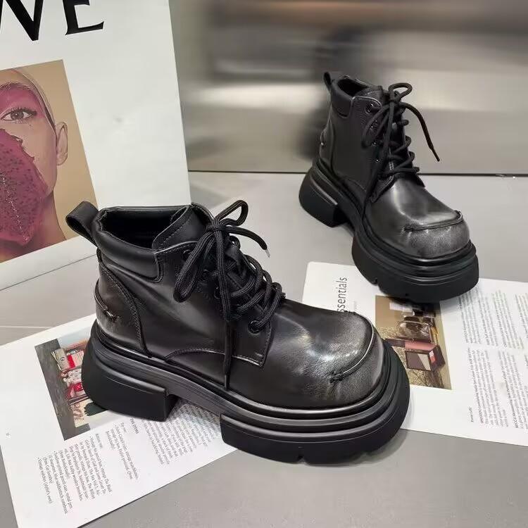 Ботильоны на плоской подошве на платформе, женские повседневные туфли на высоком каблуке, зимние модные кроссовки 2025 года, трендовые готические ботинки для ходьбы на шнуровке, женские ботинки