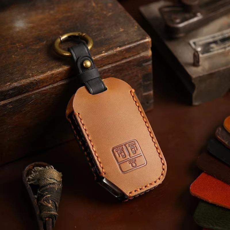 Leather Key Fob Case for Kia Carnival 7 Buttons with Leather Strap, Anti Scratch Protective Shell