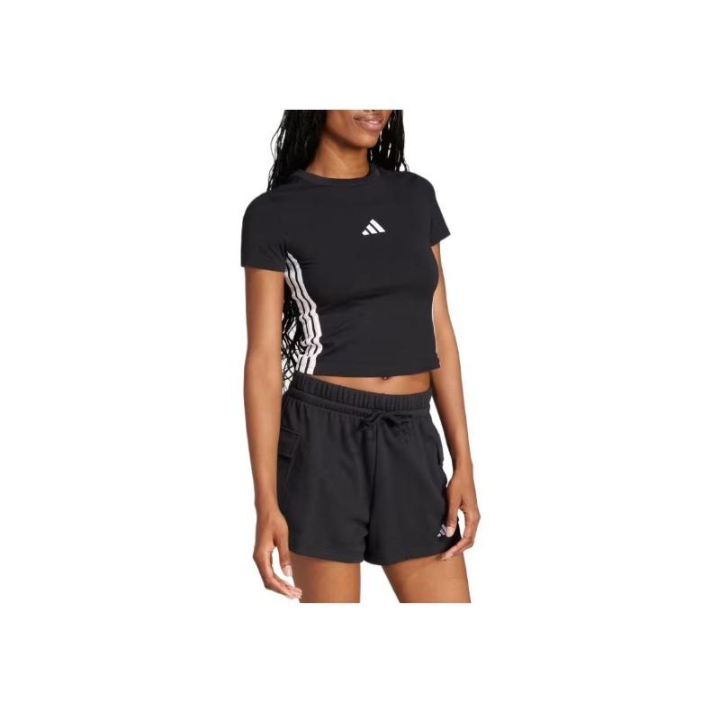 adidas Женская черная приталенная футболка с круглым вырезом и 3 полосками, короткий рукав JC8325