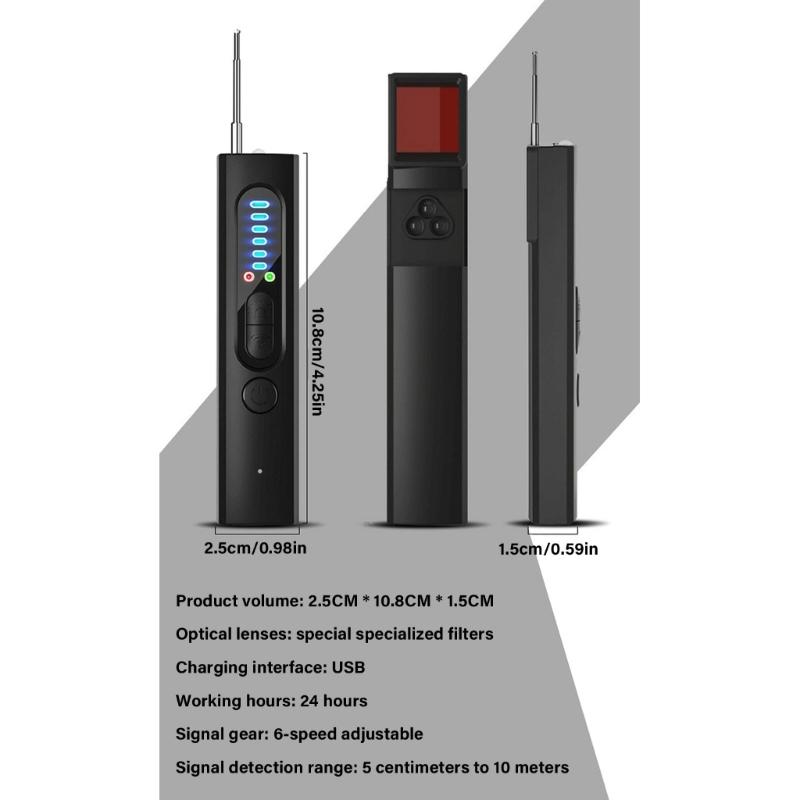 Wireless Hiddened Camera Detectors Spying Camera Finder for Home Office Travel 24H Battery with 6 Gears of Sensitivity