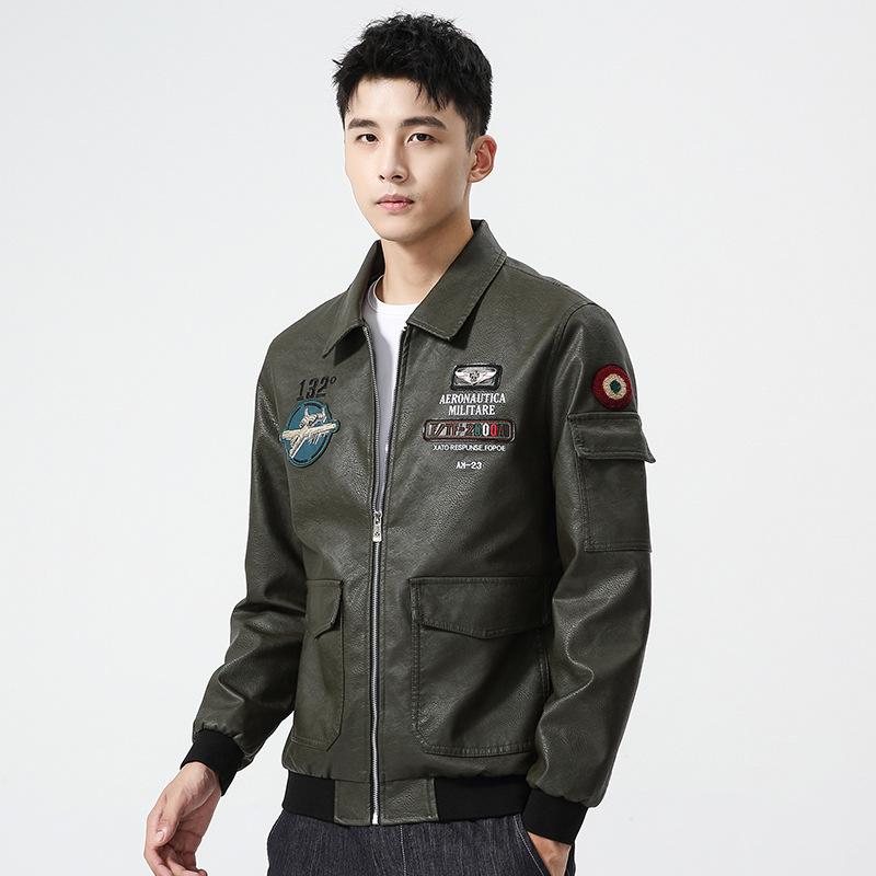 Кожаная куртка Модная и стильная Весенняя и осенняя кожаная куртка Модная уличная Корейская версия Приталенная Ретро Мотоциклетная куртка