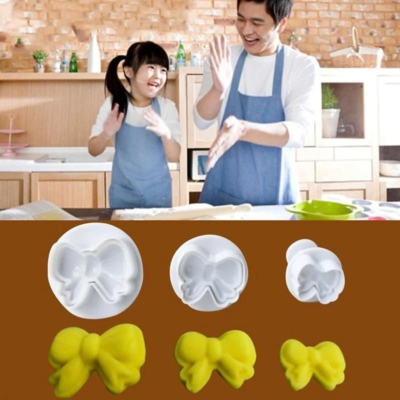 Новый набор из 3 шт./комплект, плунжер для вырубки сахарных изделий своими руками, украшения торта, печенья, помадки, глазури, банта, инструменты для резки