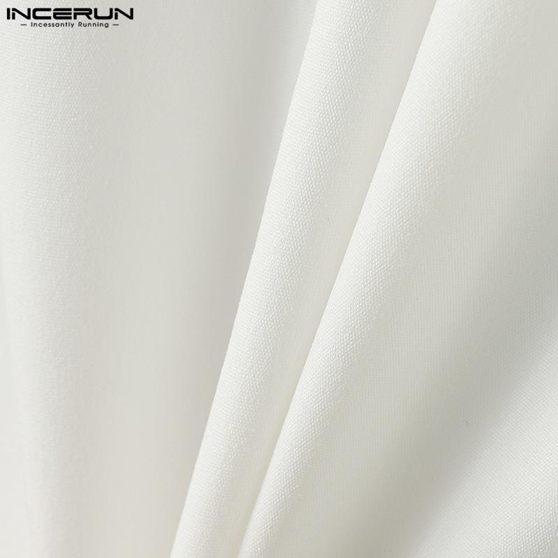 INCERUN Men Turn Down Collar Long Sleeve Buttons Tops Casual Striped Patchwork Shirts