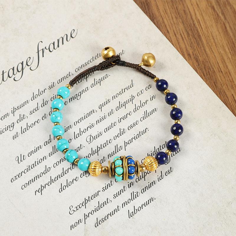 Винтажный непальский древний законный медный браслет из бисера, женский тибетский этнический стиль, индивидуальный простой плетёный браслет, браслет из натуральной бирюзы