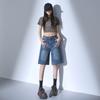 Высокая талия Черные ретро-выстиранные джинсовые шорты женские Harajuku винтажная мода повседневные свободные уличные брюки Y2K средней длины широкие брюки