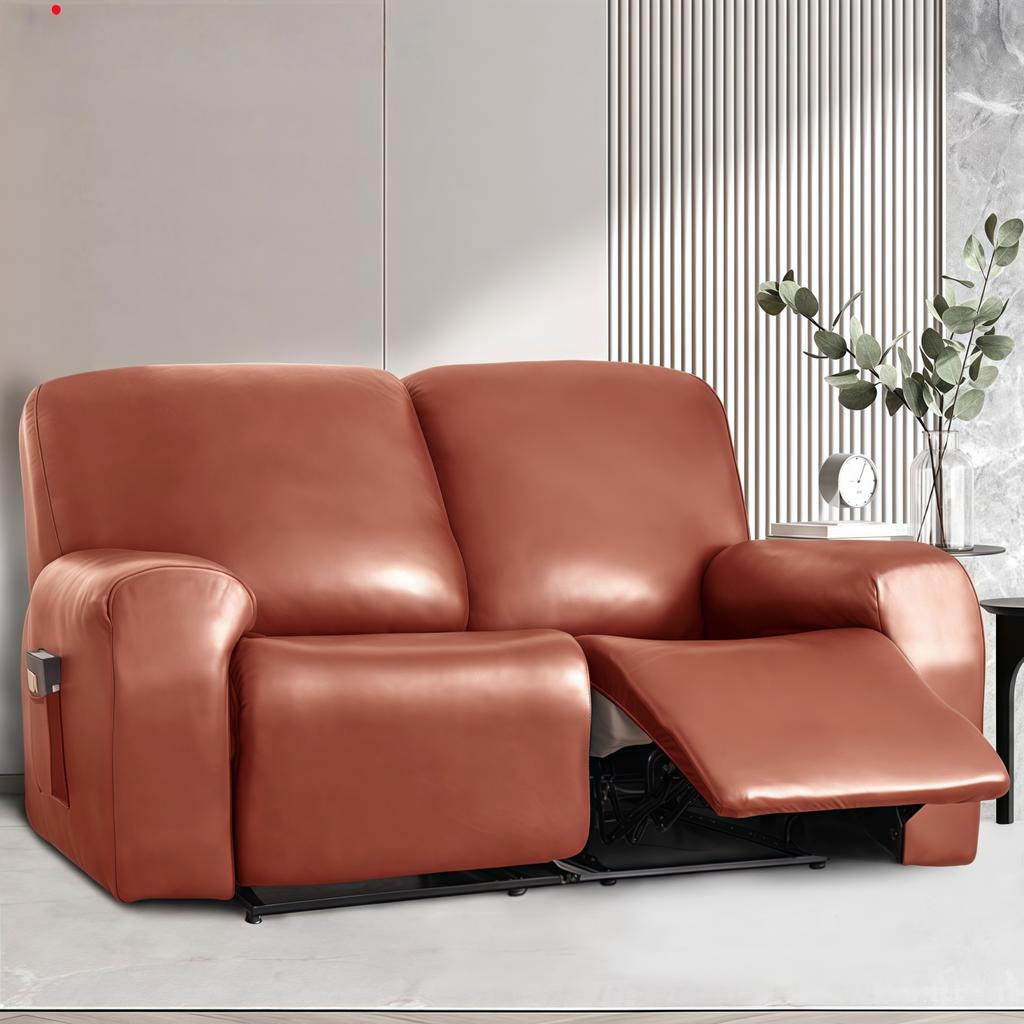 Waterproof Loveseat Sofa Recliner Cover 2-Seater with Side Pockets Stretch PU Leather Recliner Sofa Cover Living Room