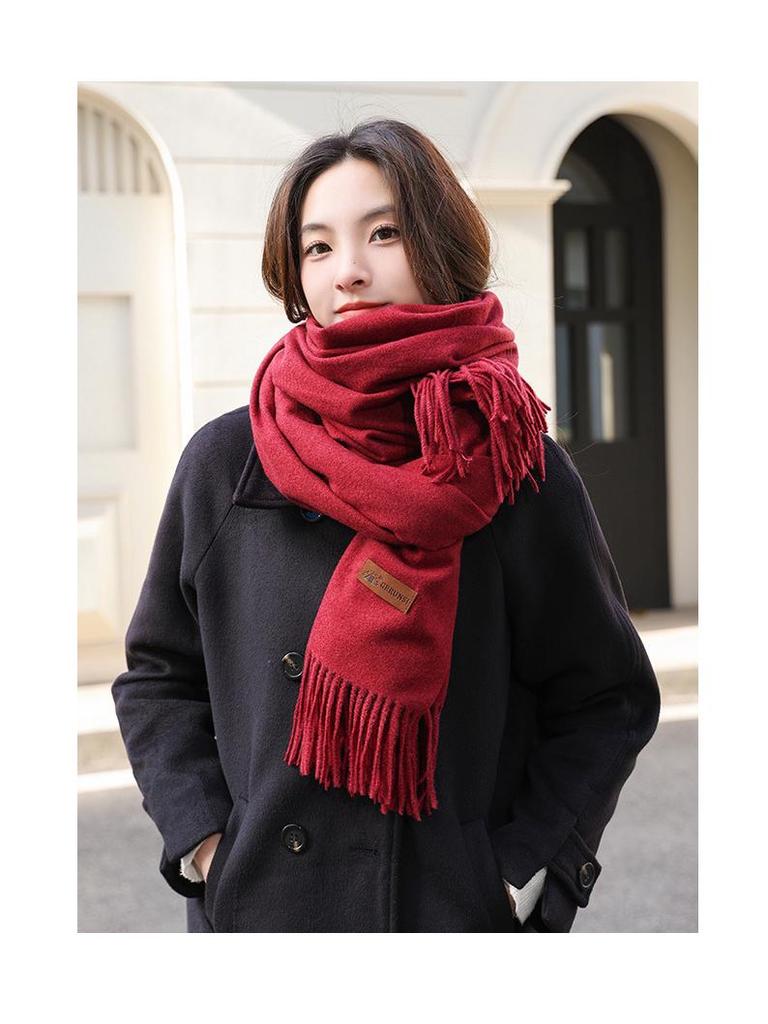2025 Korean Style Dual-Use Winter Scarf Shawl for Women - Thick Warm Imitation Cashmere, Versatile Neck Warmer for Students.