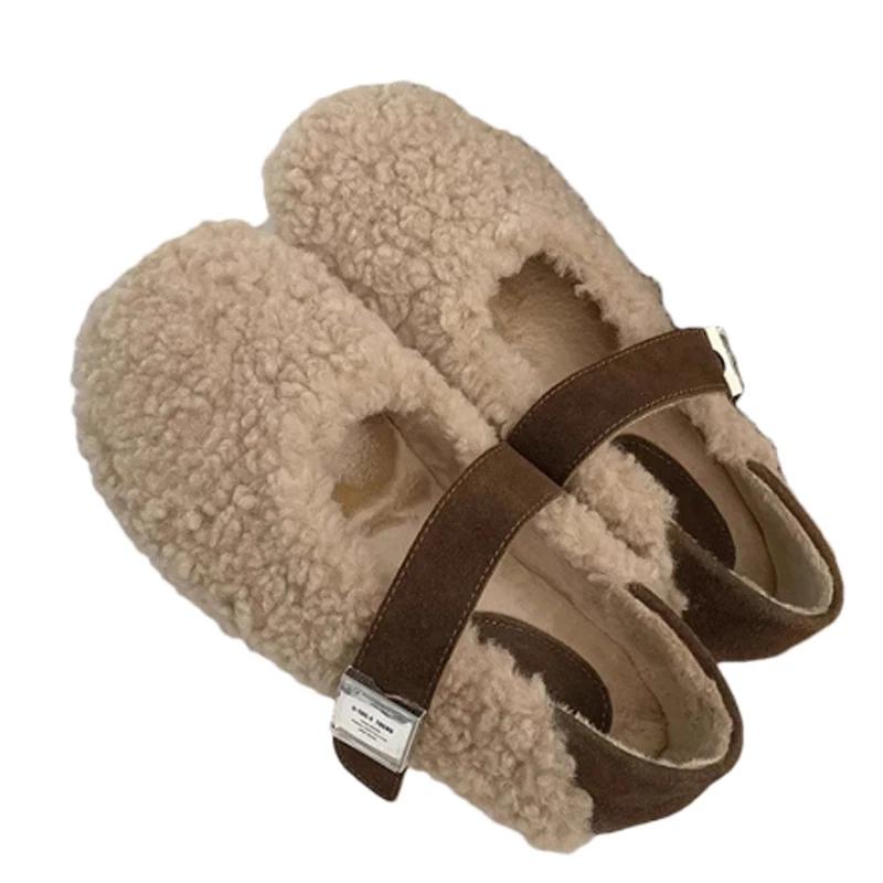 Меховые женские балетки на плоской подошве, модные зимние сапоги для женщин 2025 года, зимние дизайнерские новые повседневные удобные теплые туфли Мэри Джейн