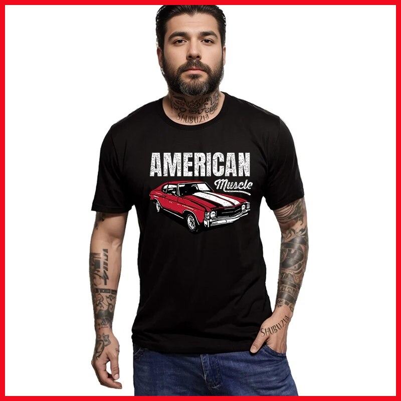 Summer Tshirt Mens American Muscle Car Graphic Print Short Sleeve Tshirt Fashion Fit Tees For Males