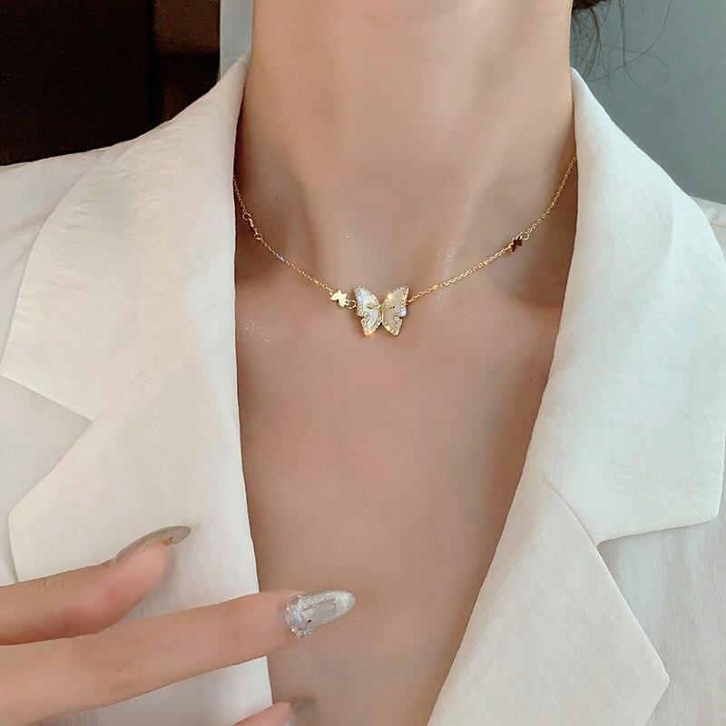 925 Sterling Silver Shell Butterfly Necklace for Women Gold Charm Clavicle Chain Necklaces Jewelry Gift Wholesale S-N696