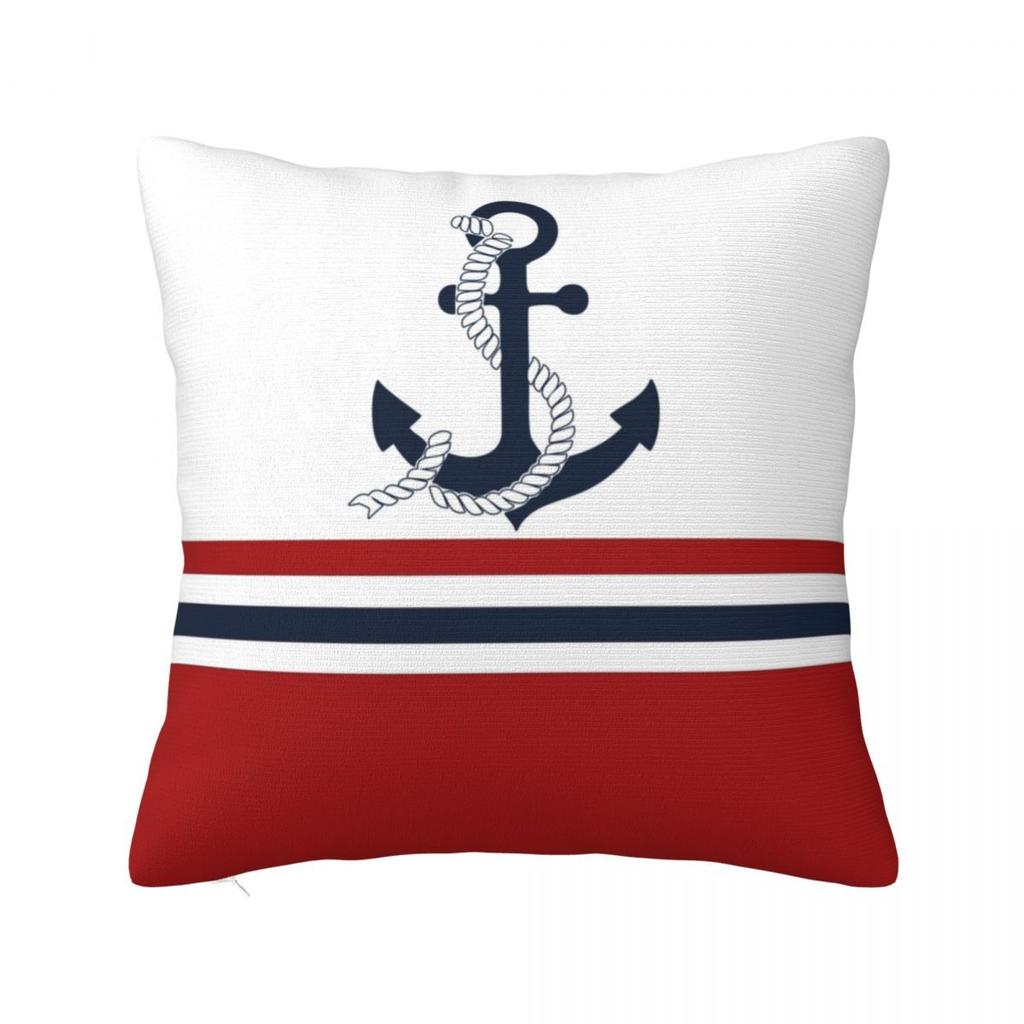 Nautical Red Navy Anchor Square Pillow Cases Cushion Covers Awesome Zippered Decorative Pillowcase for Sofa 45*45cm